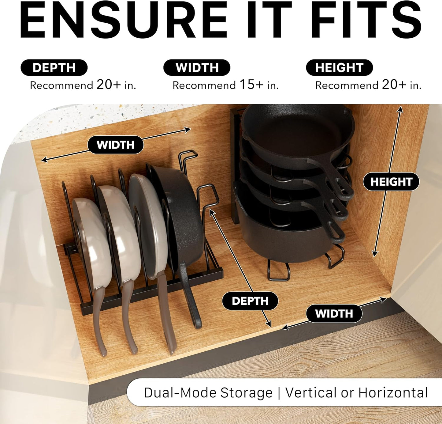 SIMPLE HOUSEWARE 5 Compartments Height Adjustable Pan Organizer, Black