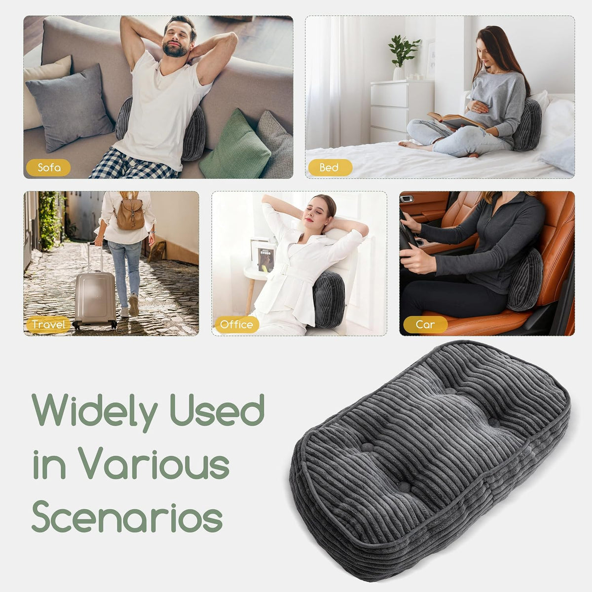 HIGOGOGO Lumbar Support Pillow for Recliner Chair/Accent Chair/Couch/Office Chair, Tufted Corduroy Back Support Cushion for Elderly, Recliner Cushions for Back Rest, Pain Relief, Reading, Dark Grey