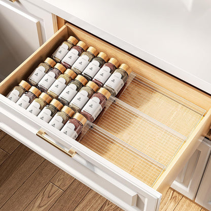 MUDEELA Clear Spice Drawer Organizer, 4 Tier- 2 Set (8 Packs) Spice Rack for Drawer, Expandable From 11" to 22" Kitchen Seasoning Organizers and Storage for Drawer (Jars not included)