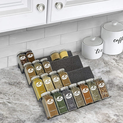 LYNK PROFESSIONAL® Spice Drawer Organizer - Heavy Gauge Steel 4 Tier Rack - Drawer Insert Tray for Jars, Herbs and Seasoning - Kitchen Cabinet Storage - Silver Metallic, Large