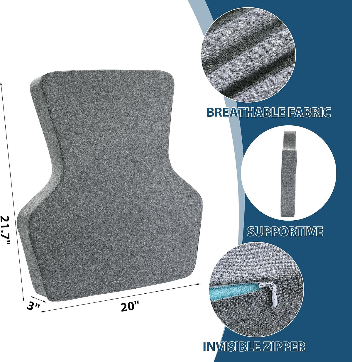 HOMBYS Ergonomic Lumbar Support Pillow for Recliner,Memory Foam Chair Back Support Cushion for Elderly,Extra Large Lumbar Support Pillow,Low Back Pain Relief Cushion,Grey