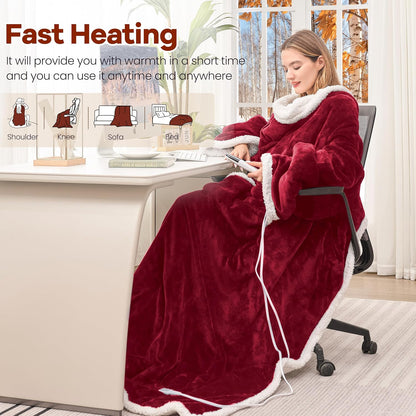 MAXEVE Heated Wearable Blanket with Foot Pocket & Sleeves Electric Snuggle