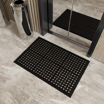 Ottomanson Heavy Duty Rubber Floor Mat – Non-Slip, Waterproof, Easy to Clean – Boot Tray Utility Mat for Shoes, Boots, Entryway, or Pet Feeding Area – Durable, Hose Washable – 16" x 32", Black
