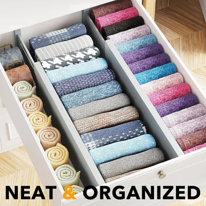 SpaceAid Bamboo 4 Pack Dresser Drawer Dividers, 4.65“ High Adjustable 12.5“-17” Drawer Organizers, Expandable Organization for Clothing, Clothes, Dressers, Black