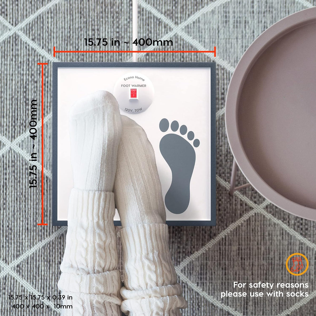 EconoHome Electric Foot Warmer - Foot Heater for Under the Desk, Office or Bedroom - Energy Efficient - Exclusive Overheat Protection Feet Warmer (70 Watts)