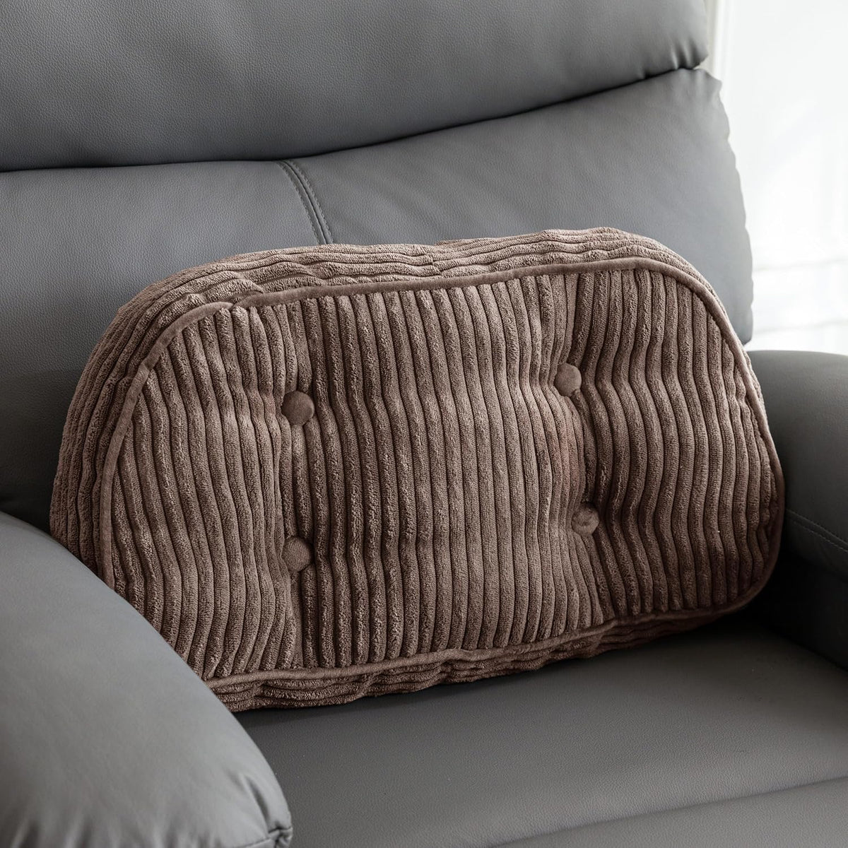 HIGOGOGO Lumbar Support Pillow for Recliner Chair/Accent Chair/Couch/Office Chair, Tufted Corduroy Back Support Cushion for Elderly, Recliner Cushions for Back Rest, Pain Relief, Reading, Dark Grey