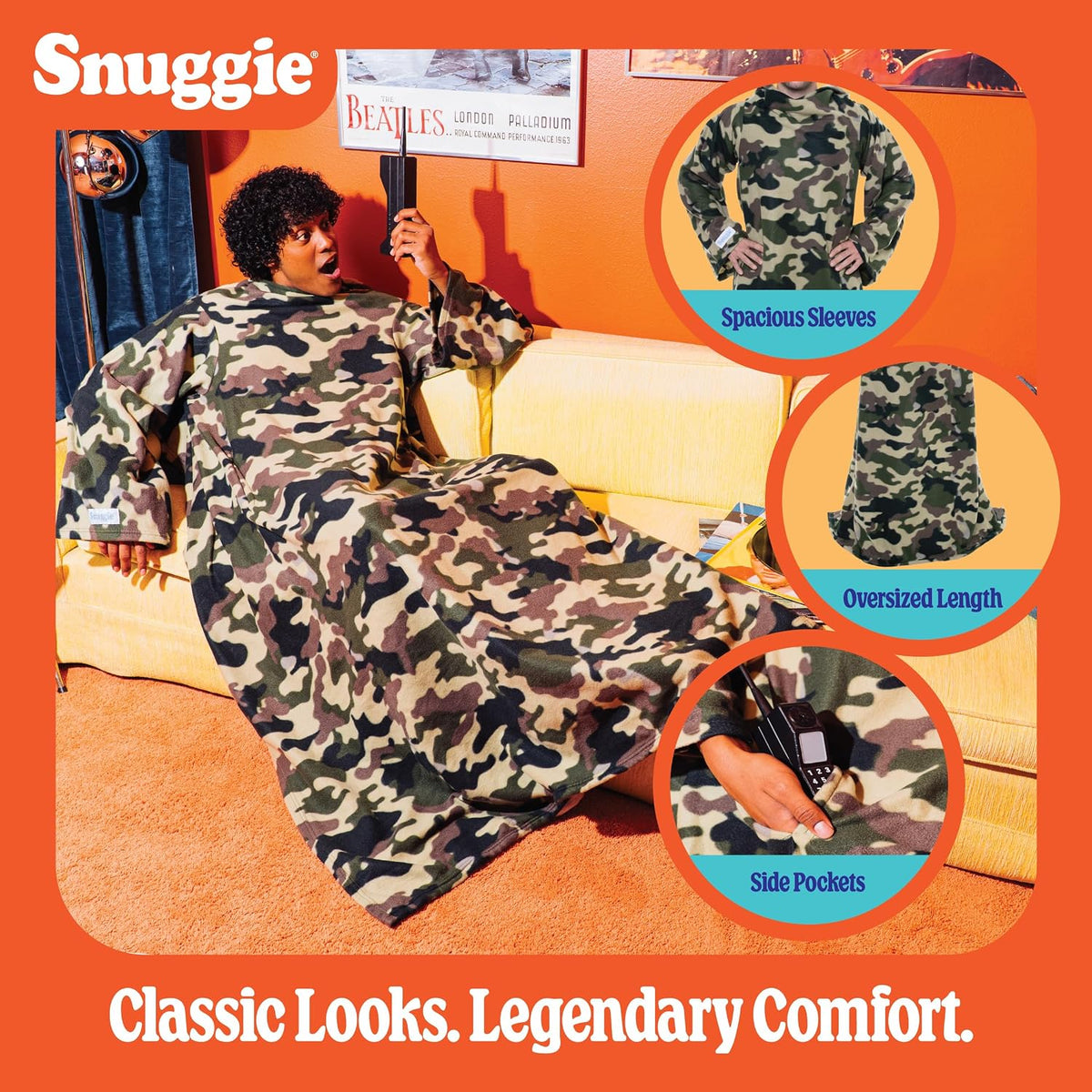 Snuggie The Original Wearable Blanket With Sleeves & Pockets | Cozy Oversized Throw for Adult Men & Women | One Size, 71x54