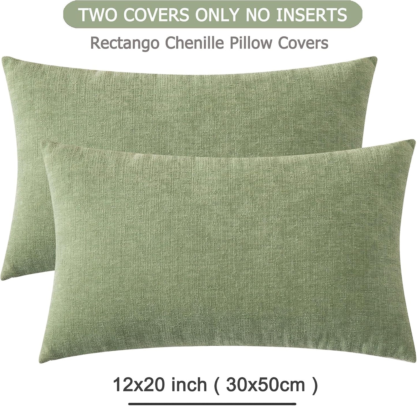 GAWAMAY Lumbar Support Pillow Decorative Rectangle Throw Pillow Covers 12"x20" Inch Set of 2, Soft Chenille Fall Pillowcase for Living Room Bedroom Sofa Couch Cushion Cover Grey 30x50cm (No Insert)
