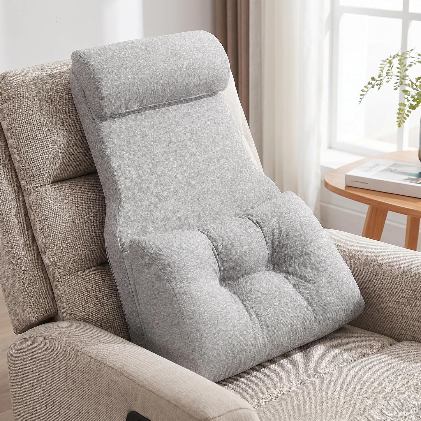 Shinnwa Adjustable Lumbar Support Pillow for Recliner with Headrest | Self-gripping fabric,Shredde memory foam Back Support Pillow with Headrest, Lower Back Pillow for Chair and Couch