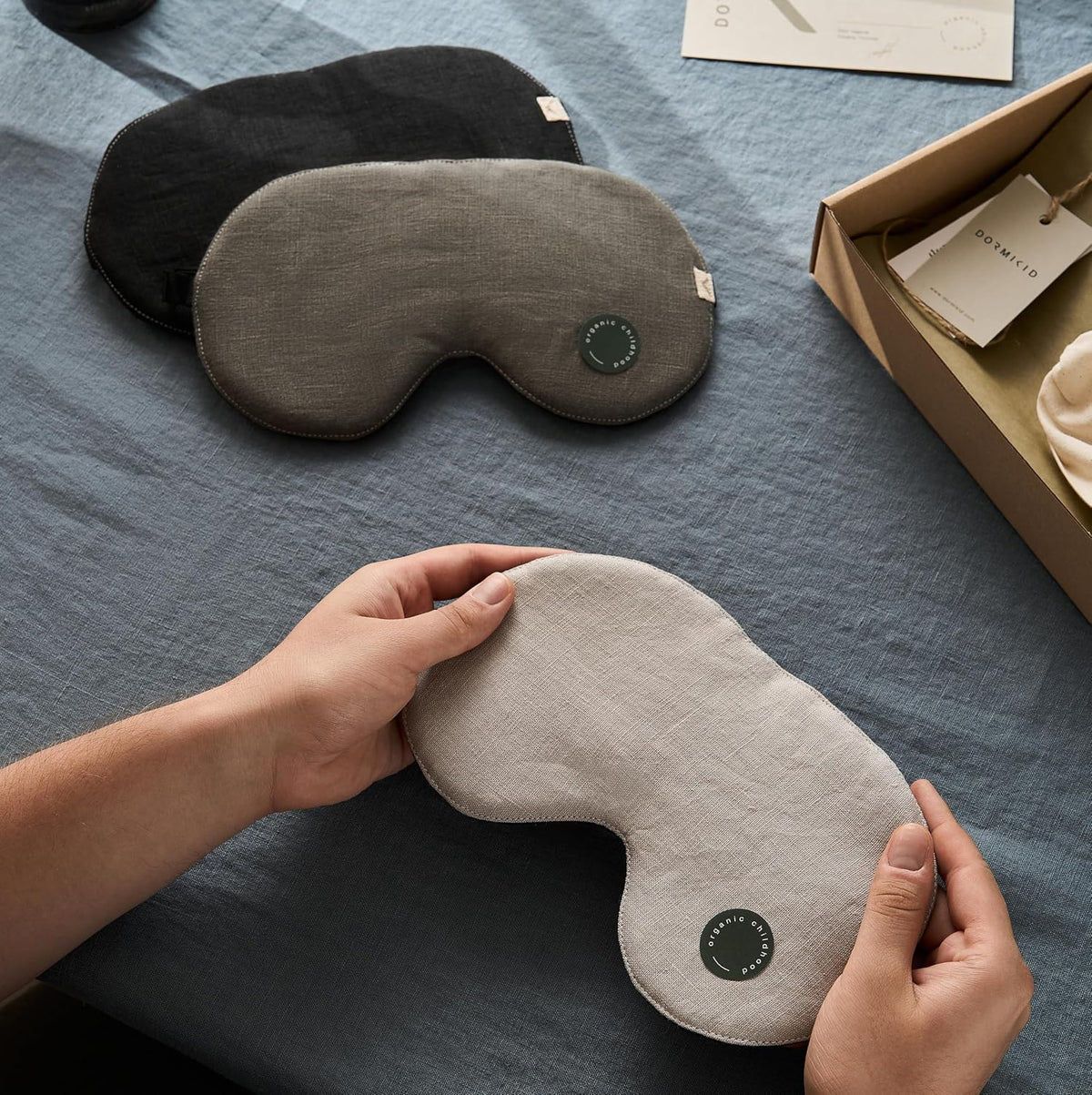2-Pack Linen Eye Sleep Mask, Organic Blackout, Oversize Shape Cover