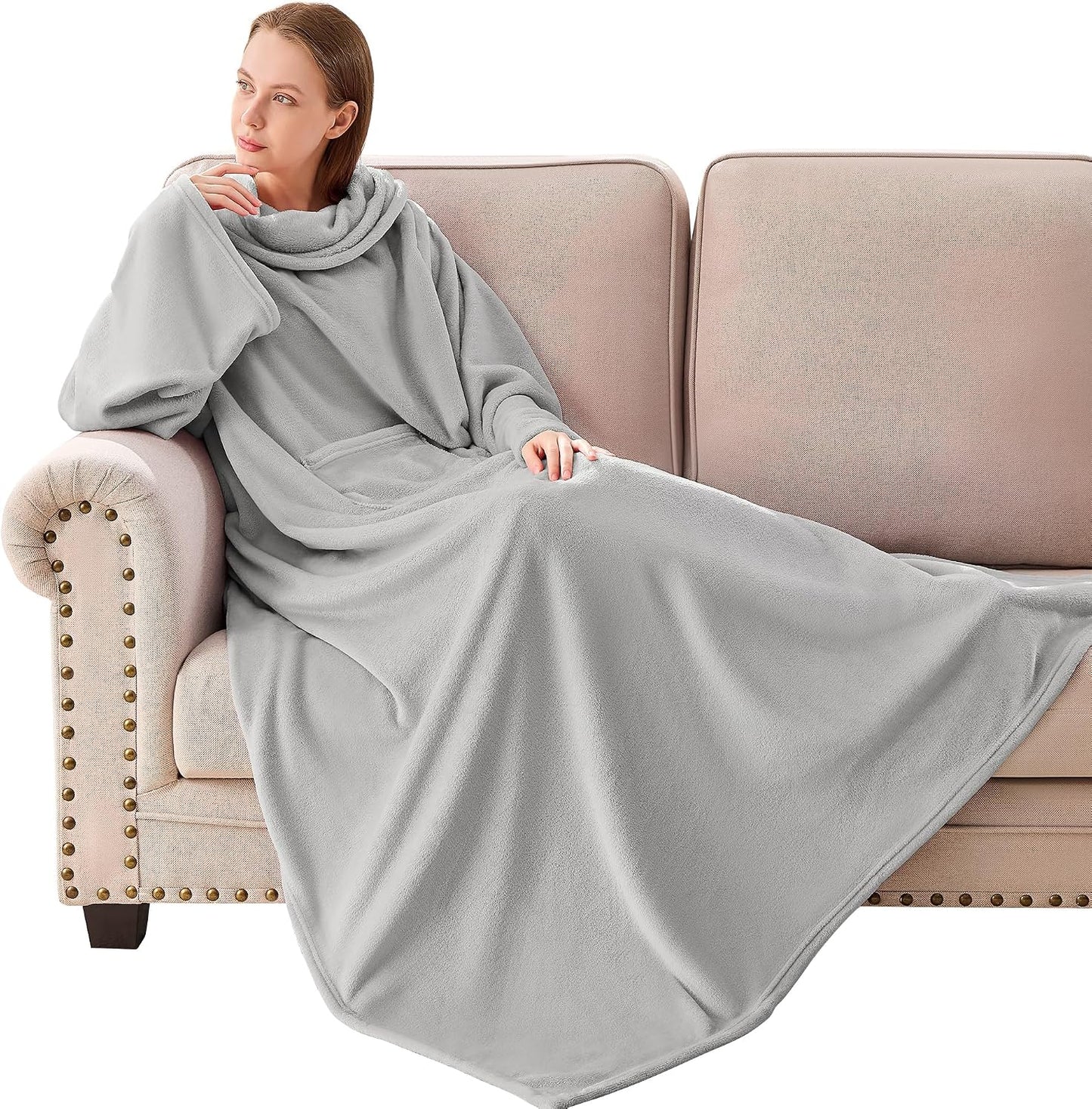 IFNOW Fleece Wearable Blanket with Sleeves, Oversized Snuggle Robe