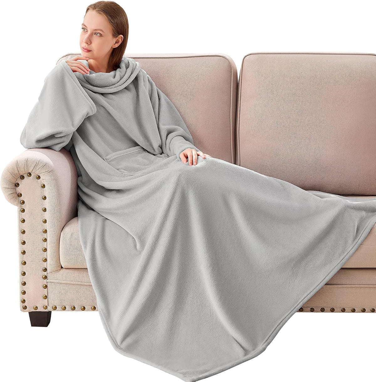 IFNOW Fleece Wearable Blanket with Sleeves, Oversized Snuggle Robe, Lilac