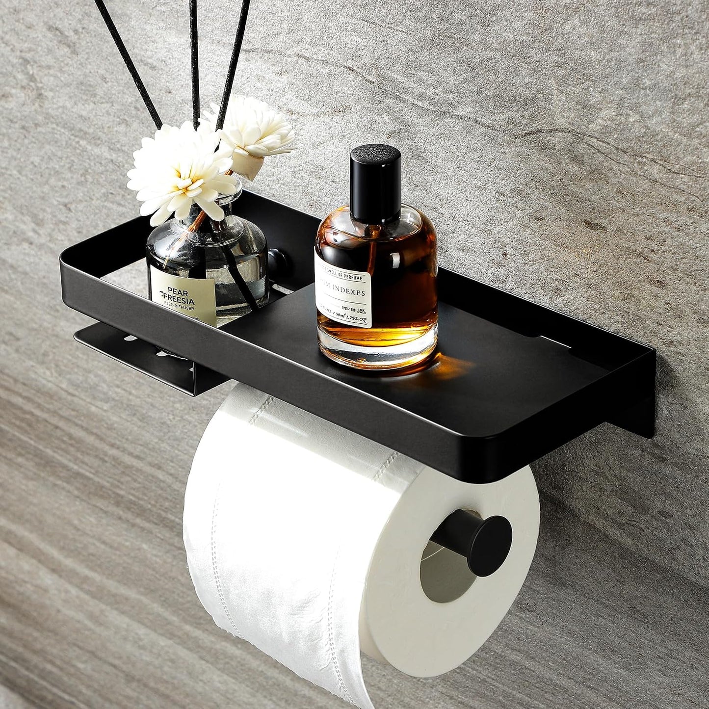 YIGII Toilet Paper Holder with Shelf, Adhesive or Drilling Toilet Paper Roll Holder for Bathroom, Rustproof Tissue Roll Holder Wall Mounted for Wipe Storage (Silver)