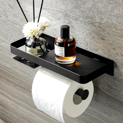 YIGII Toilet Paper Holder with Shelf, Adhesive or Drilling Toilet Paper Roll Holder for Bathroom, Rustproof Tissue Roll Holder Wall Mounted for Wipe Storage (Silver)