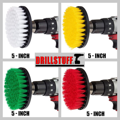 4in Soft, Medium and Stiff Drill Brush Attachment Power Scrubber Brush Set | 4 Piece Power Scrubbing Brushes Drill Attachment Kit - Spin Brushes for Cleaning Showers, Tubs, Bathroom, Tile, Grout, Carpet