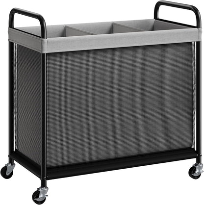 ELYKEN Laundry Hamper 2 Section, 100L Rolling Laundry Sorter with Wheels | Removable Washable Liner Bags, Sturdy Steel Frame and Metal Handle, Double Compartment Clothes Organizer for Laundry Sorting