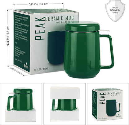 Tealyra - Peak Ceramic Red Tea Cup Infuser - 19-ounce - Large Tea High-Fired Ceramic Mug with Lid and Stainless Steel Infuser - Tea-For-One Perfect Set for Office and Home Uses - 580 milliliter
