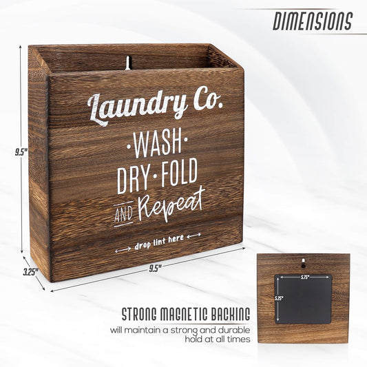 Magnetic Lint Bin for Laundry Room – Mountable, Wooden Lint Box/Holder/Trash Can or Organization and Storage Bin for Washer and Dryer Supplies – Rustic Farmhouse Decor by CADE + KAI (Natural)…