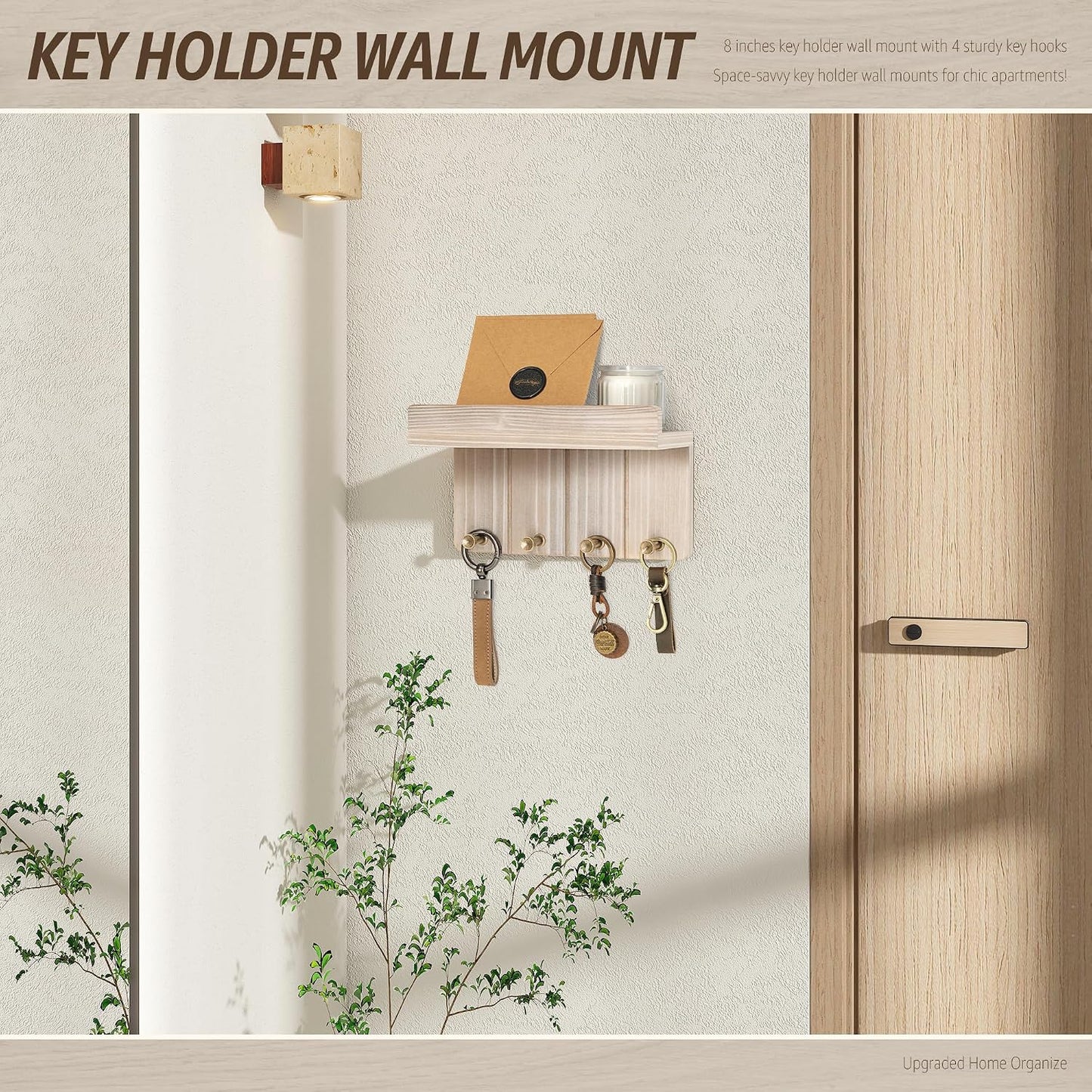 Rebee Vision Key Holder Wall Mount with Shelf for Entryway, Distressed Blue | Key and Mail Holder for Wall, Shelf, 4 Key Hooks, Farmhouse Decor, Room Decor Aesthetic, Compact Home Storage, Wall Organizer