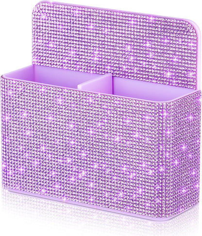 MotiMind Purple Locker Accessories for Girls, Bling Magnetic Pen Holder for Refrigerator, Back to School Rhinestone Marker Holder for Locker, Sparkly Gift for Student (Medium,Rhinestone)
