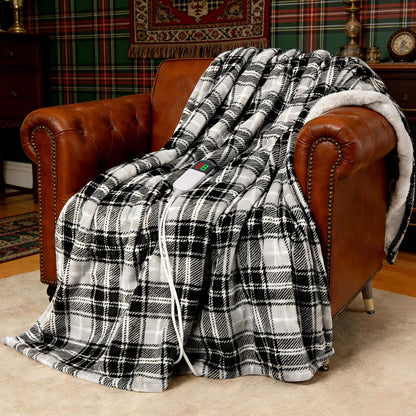 Heated Electric Blanket, Red Christmas Sherpa Plaid Throw Blanket
