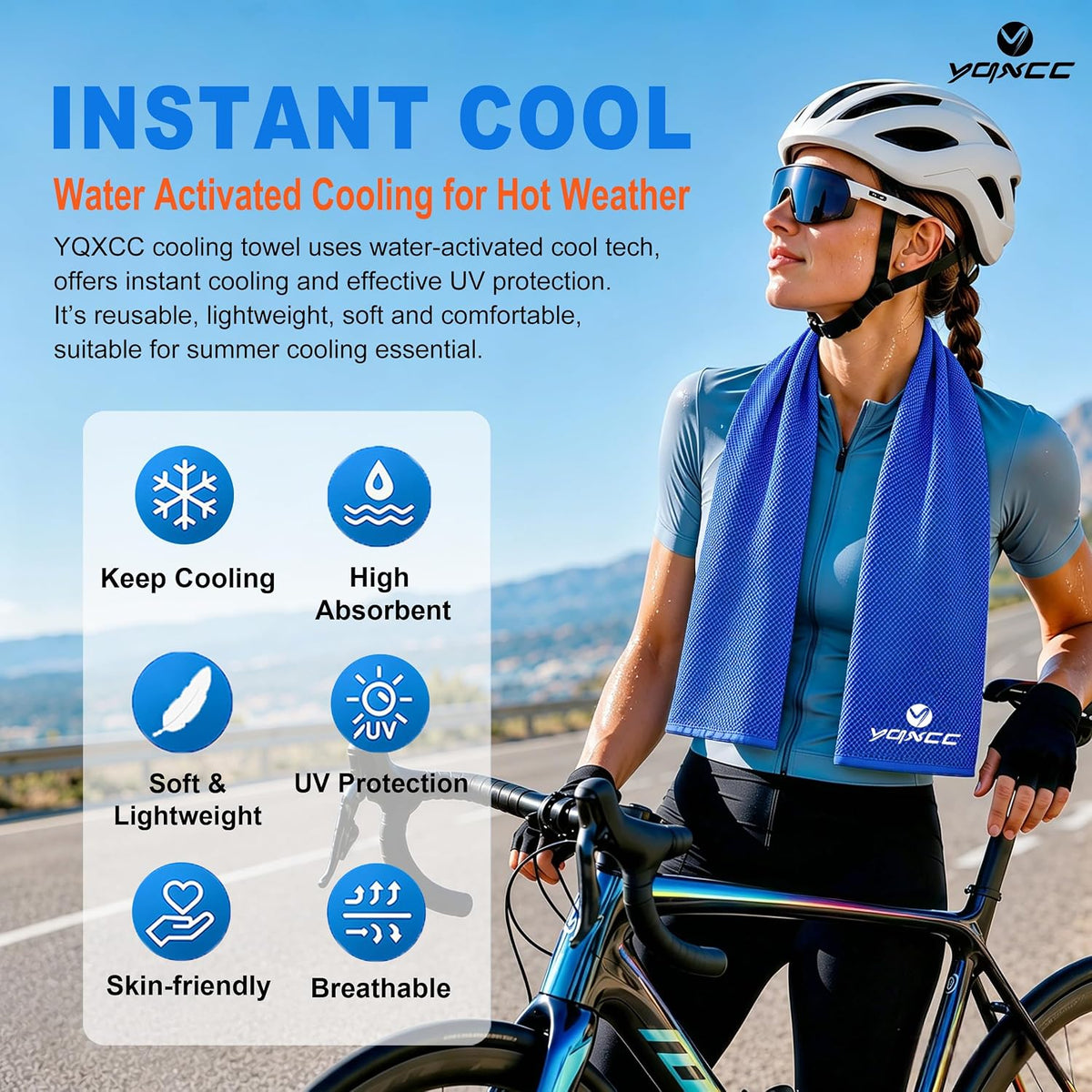 YQXCC 4 Pack Cooling Towels (40"x12"), Ice Cool for Neck & Face