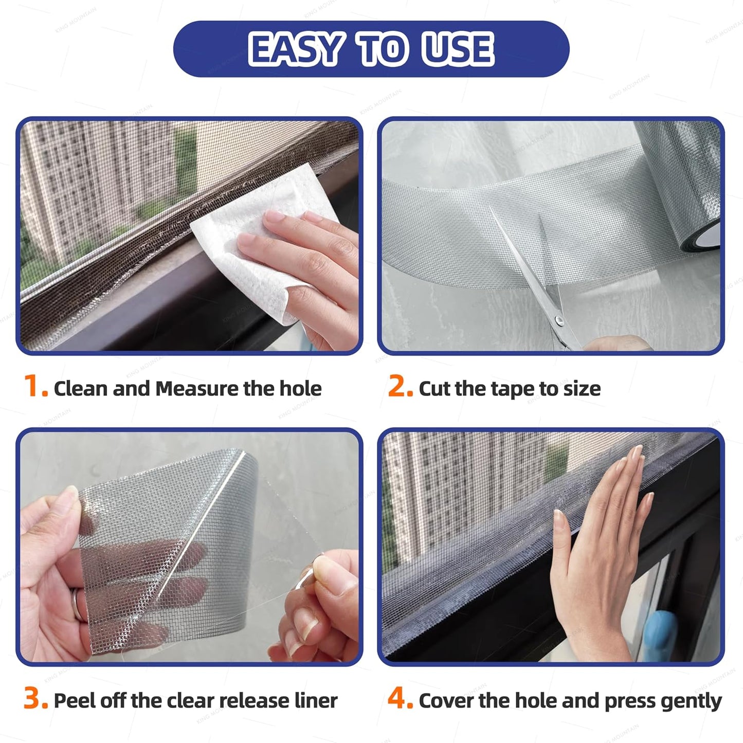 KING MOUNTAIN Grey Window Screen Repair Tape,3inX20FT Heavy Duty Screen Repair Kit for Window Screen and Screen Door Tears Holes,Strong Adhesive & Waterproof Window Screen Patch