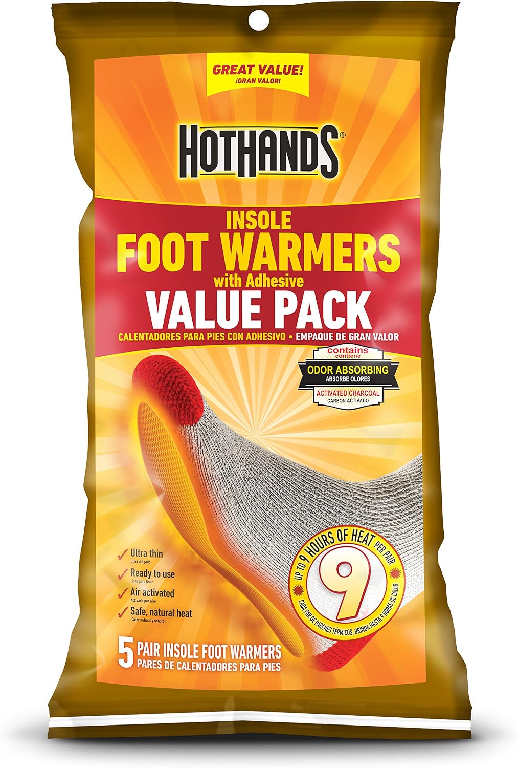 Insole Foot Warmers with Adhesive Value Pack (5-Pairs)