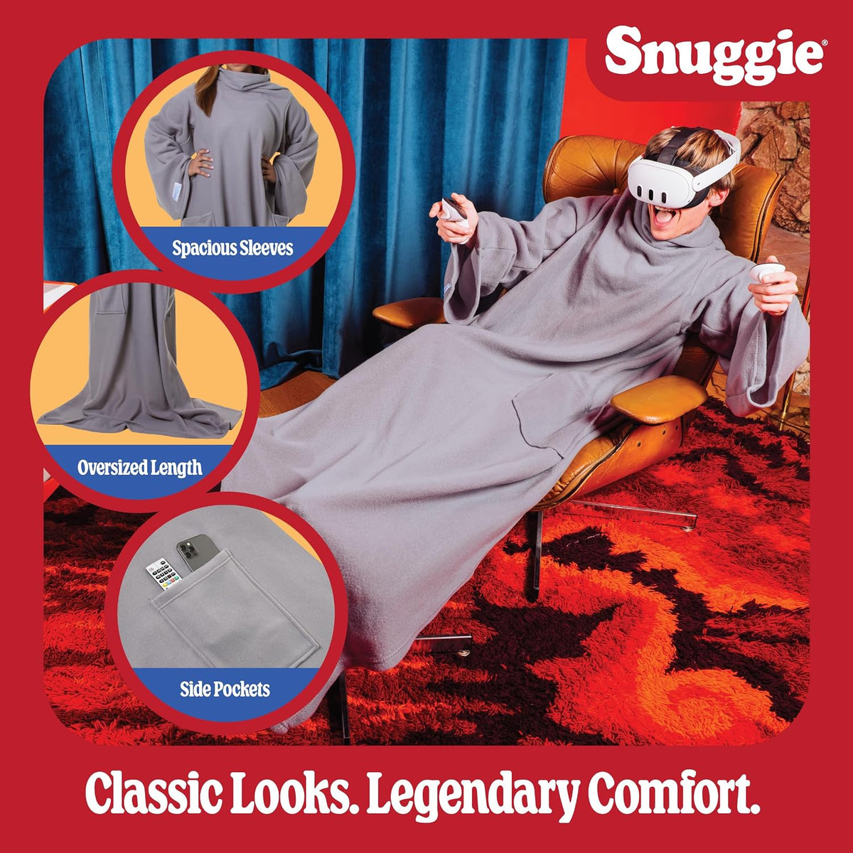 Snuggie The Original Wearable Blanket With Sleeves & Pockets | Cozy Oversized Throw for Adult Men & Women | One Size, 71x54