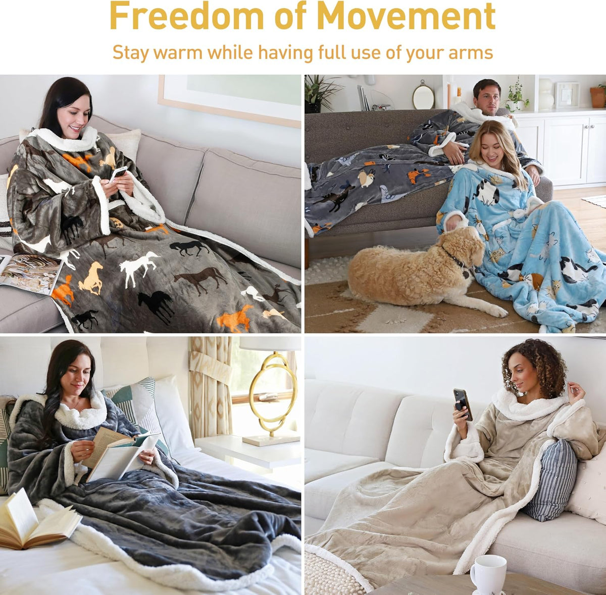 Catalonia Sherpa Wearable Blanket with Sleeves and Pocket for Adults