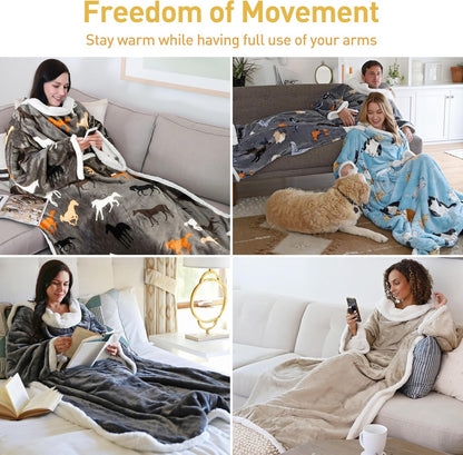 Catalonia Sherpa Wearable Blanket with Sleeves and Pocket for Adults