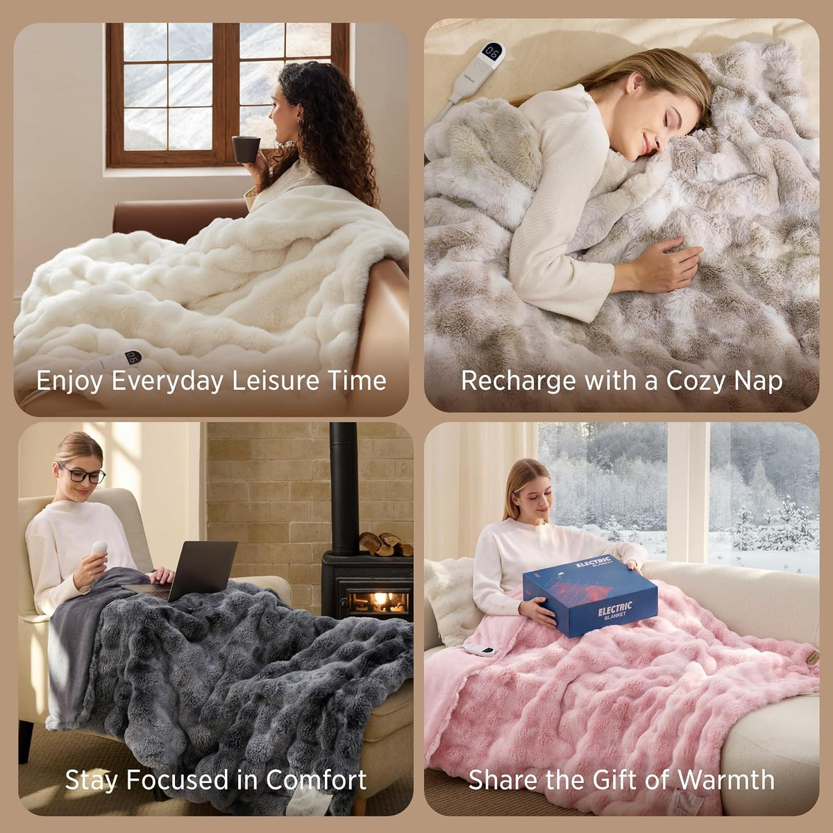 Bedsure Heated Blanket Electric Throw - Thick Striped Fast Heating Electric Blanket with Preheat Function, 6 Heat & 6 Timer (Up to 10H), 8H Auto Off, ETL Certified, Gifts for Women (50"x60", White)