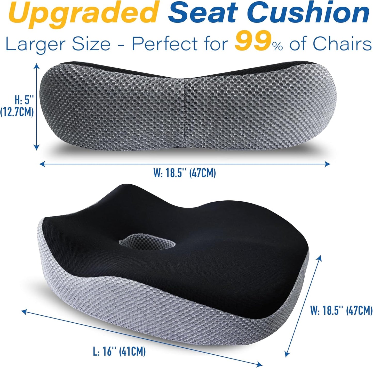 Allaboutsla Car Seat Cushion for Driving, Car Seat Pillow for Short Drivers | Ergonomic Memory Foam Seat Cushion for Pain Relief, Adult Booster Seat for Car, Butt Cushion for Car, Truck, Office, B&G