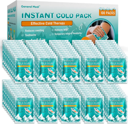 General Medi Instant Ice Cold Pack (4”x 5.5”) – 25 Packs Disposable Cold Therapy Ice Packs for Pain Relief, Swelling, Inflammation, Sprains, Toothache – for Athletes & Outdoor Activities