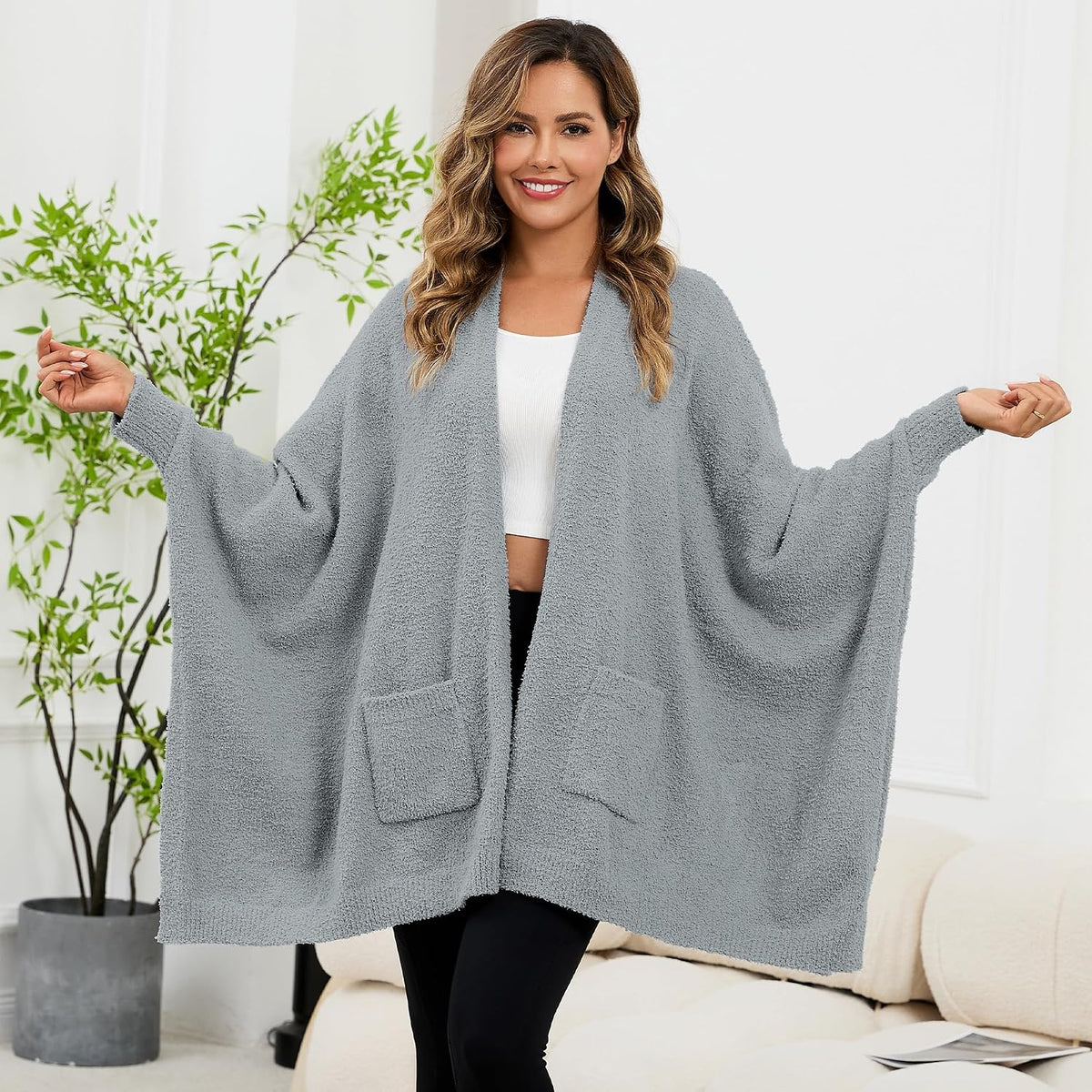 Wearable Blanket Sherpa Poncho Unique Office Work Warm Cozy Shawl TV Throw Blankets, Plush Cape Wrap for Adults
