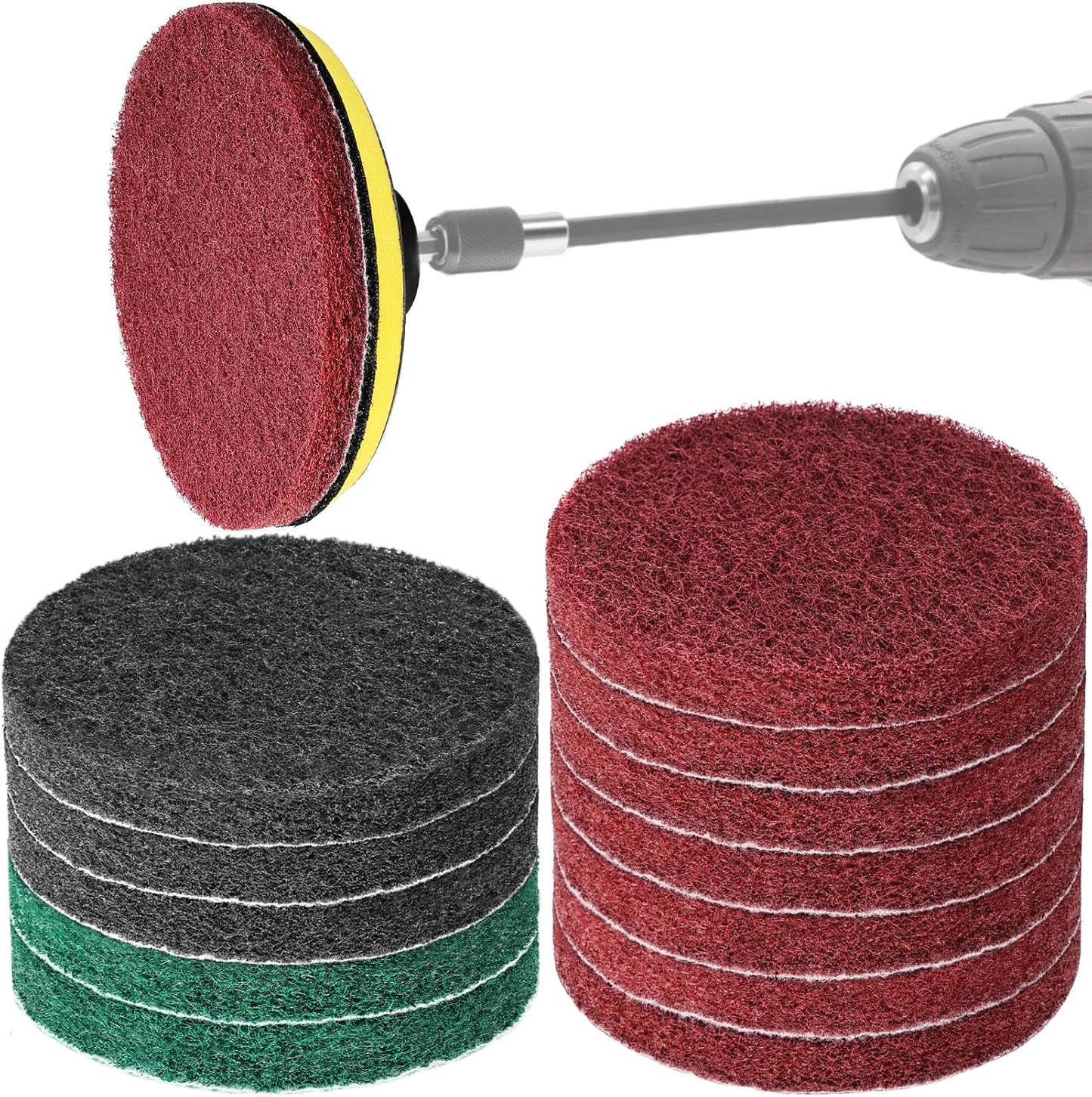 4 Inch 26 PCS Scouring Pads Drill Brush Power Scrubber Cleaning Kit | Hook and Loop Scrub Pads Drill Attachment with Accessories for Bathroom Scale Removal, Rust Removal, Metal & Tile Cleaning