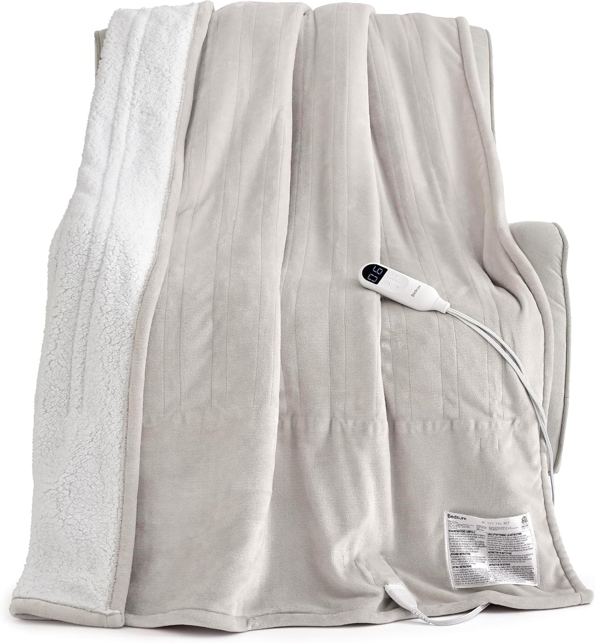 Bedsure Heated Blanket Throw, Soft Electric Blanket with Preheat, Cream