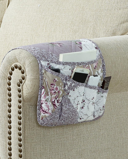 Brilliant Sunshine Burgundy Toile Floral Couch Armrest Cover, 35"×13" | Washable Magazine Holder, Armrest Organizer & Caddy on Sofa, Recliner, Armchair, Storage for Remote Controls, Phone, iPad