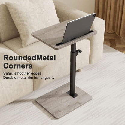YUHFERA Sofa Armrest Tray Table for Couch - 360° Swivel Height Adjustable End for Small Spaces, Snack Side Table for Bed or Chair with Phone & Tablet Slot (Rustic,Standard)