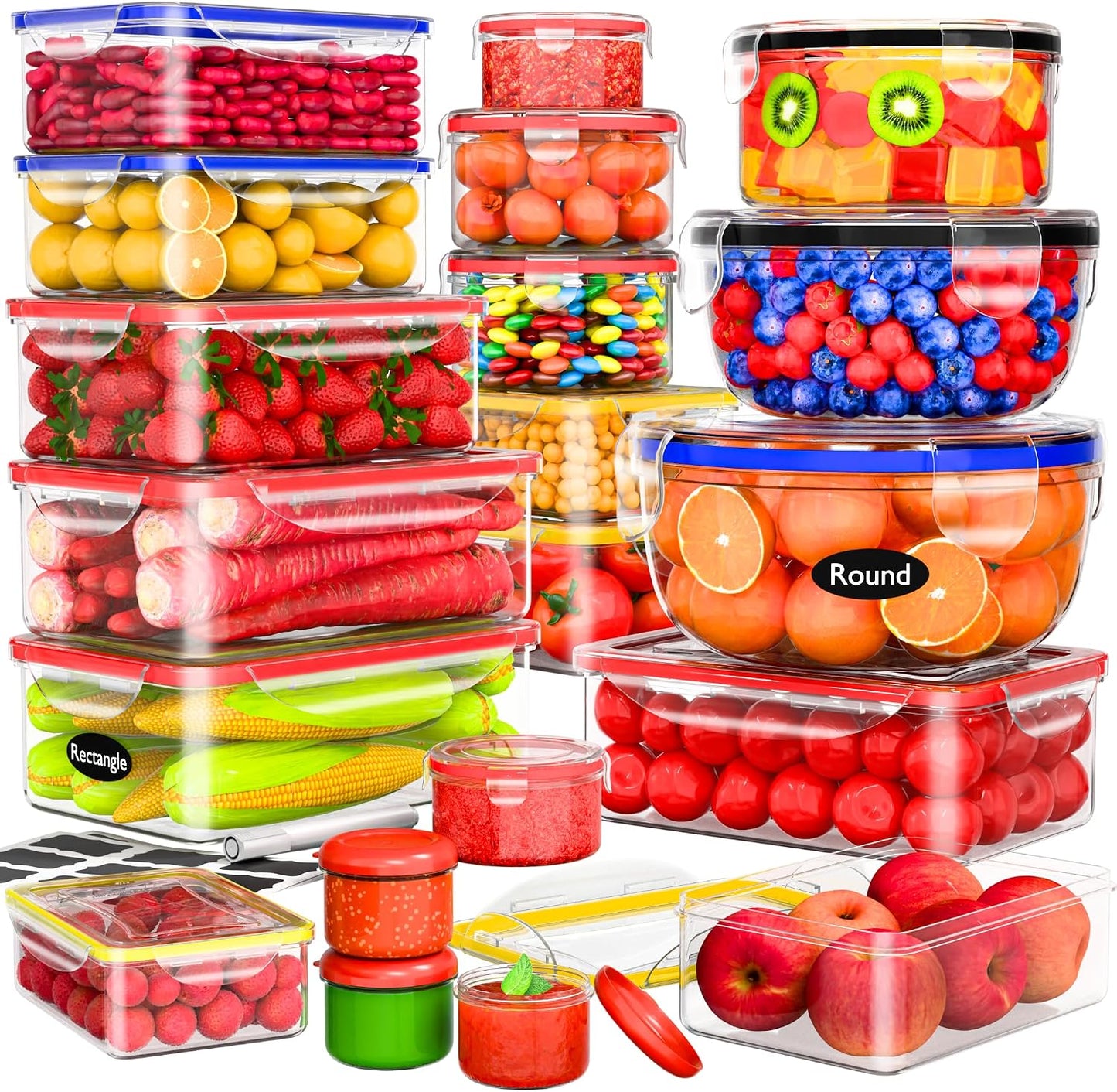 5 Pack Large Fruit Storage Containers for Fridge with Removable Colander | Plastic Food Storage Containers with Lids Airtight-Leak Proof Refrigerator Organizers and Storage of Vegetable