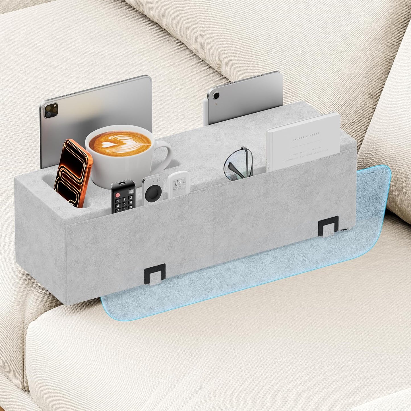 Removable Sofa Armrest Couch Caddy with Cup Holder Insert Between Cushions | Sofa Accessories Storage, Couch Armrest Pillow Table with Drink Holder