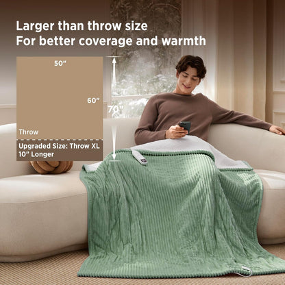 Bedsure GentleSoft Heated Blanket Throw - Soft Ribbed Flannel Electric Blanket, Gifts for Grandma (50x60 inches, Grey)