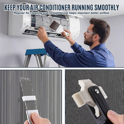 3 Piece Air Conditioner Condenser Fin Comb Kit, Fin Straightening Tool, Coil Cleaner Stainless Steel Comb and Evaporator Radiator Cleaning Whisk Brush for Condenser or Evaporator Units