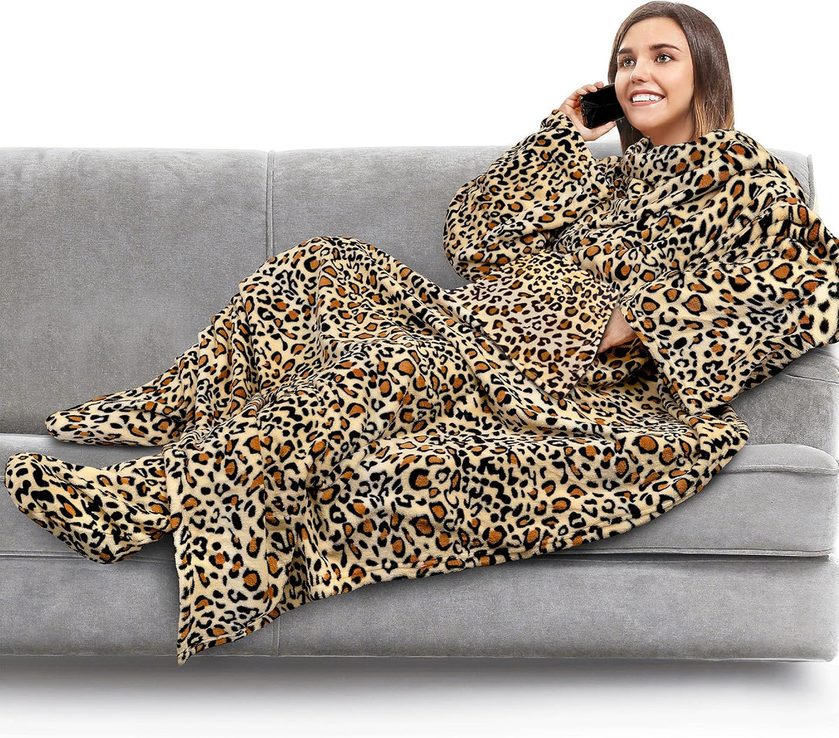 PAVILIA Fleece Blanket with Sleeves and Foot Pockets Women Men, Dark Purple