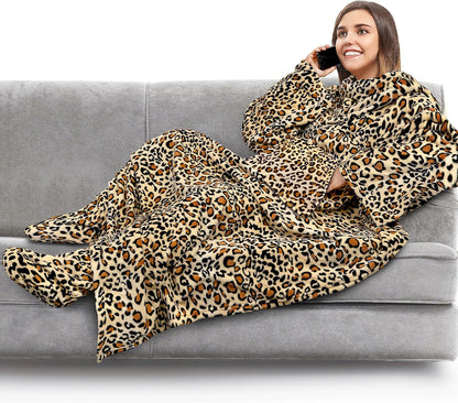 PAVILIA Fleece Blanket with Sleeves and Foot Pockets Women Men, Dark Purple