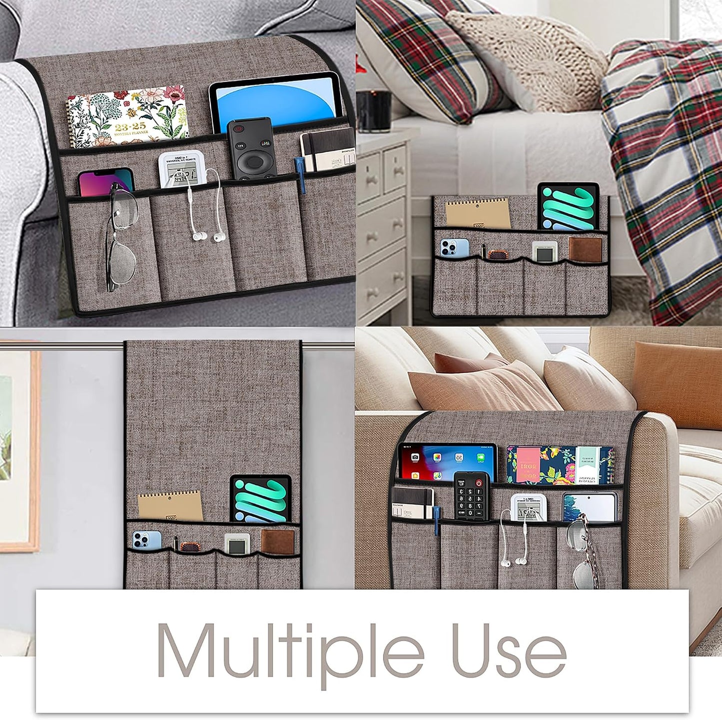 Joywell Remote Caddy Couch Remote Control Holder for Recliner Sofa Armrest Organizer Non Slip Arm Chair Caddie with 6 Pocket Storage for Magazine, Tablet, Phone, iPad, Black