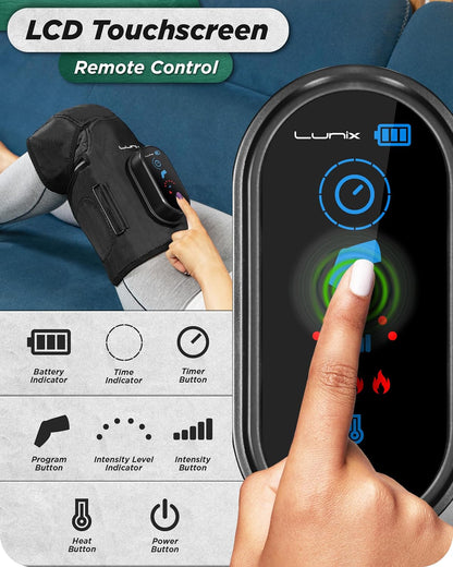 Lunix LX4 FSA Cordless Knee Massager with Heat, Compression & Vibration, Rechargeable Wrap for Knee, Calf & Thigh, Hot/Cold Therapy Option, Touchscreen Control for Everyday Comfort, Charcoal Black