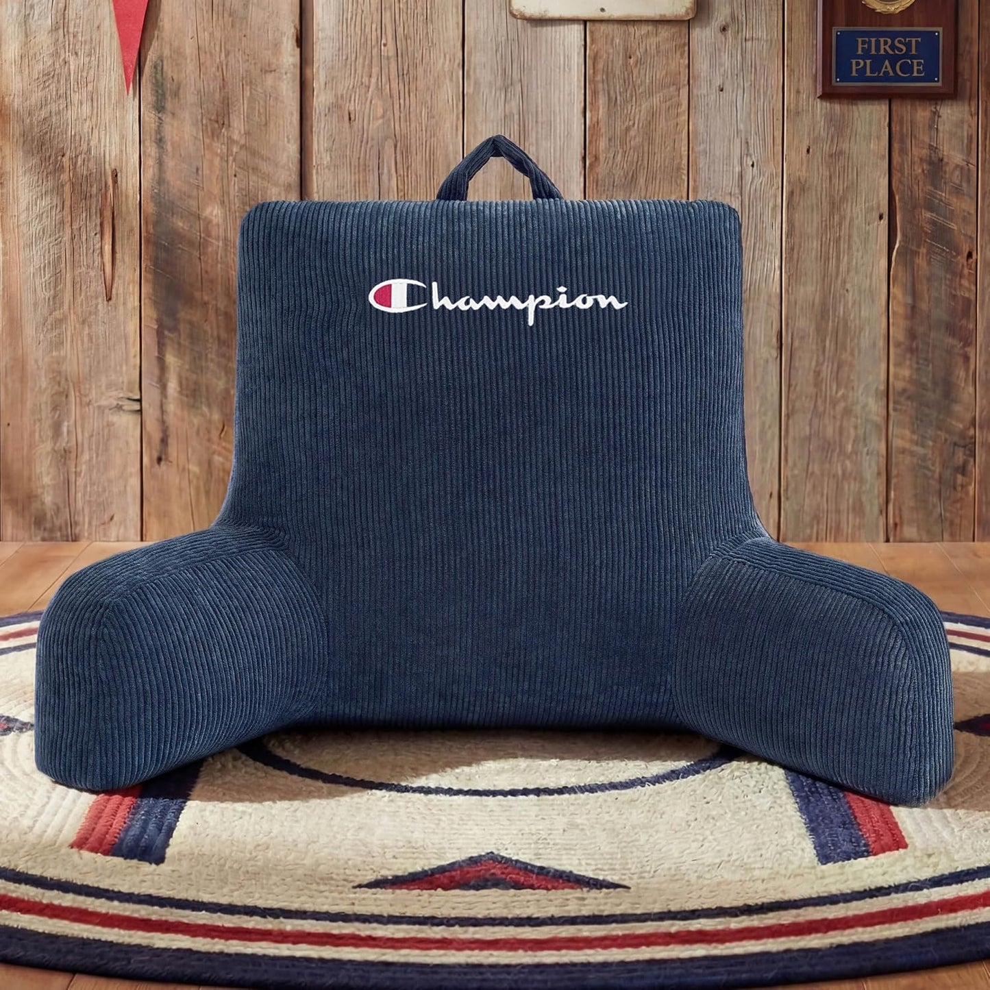 Champion Faux Wool Bedrest Pillow, 100% Polyester Cover and Fill, Spot Clean Only, Navy Blue, 29" x 24.5" x 10.5"