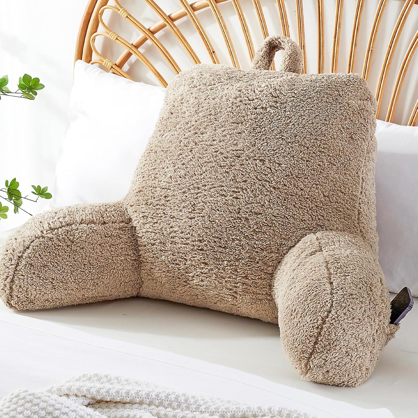 StarAneer Reading Pillow for Sitting in Bed Adult,Back for Bed Sitting Up, Pillow,Backrest Back Support Chair Pillow, College Dorm Essentials for Girls and Boys, Velvet Beige L