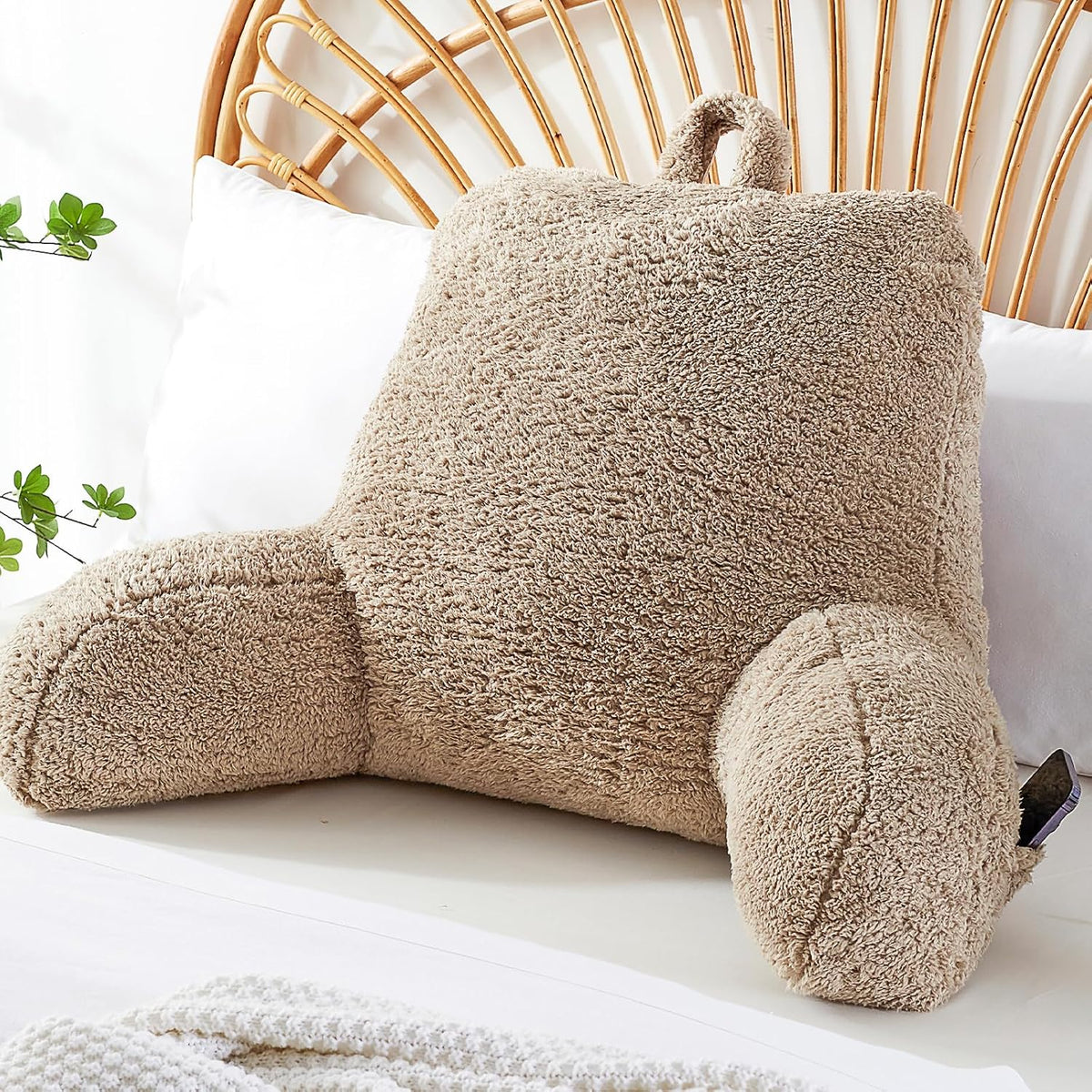 StarAneer Reading Pillow for Sitting in Bed Adult,Back for Bed Sitting Up, Pillow,Backrest Back Support Chair Pillow, College Dorm Essentials for Girls and Boys, Velvet Beige L